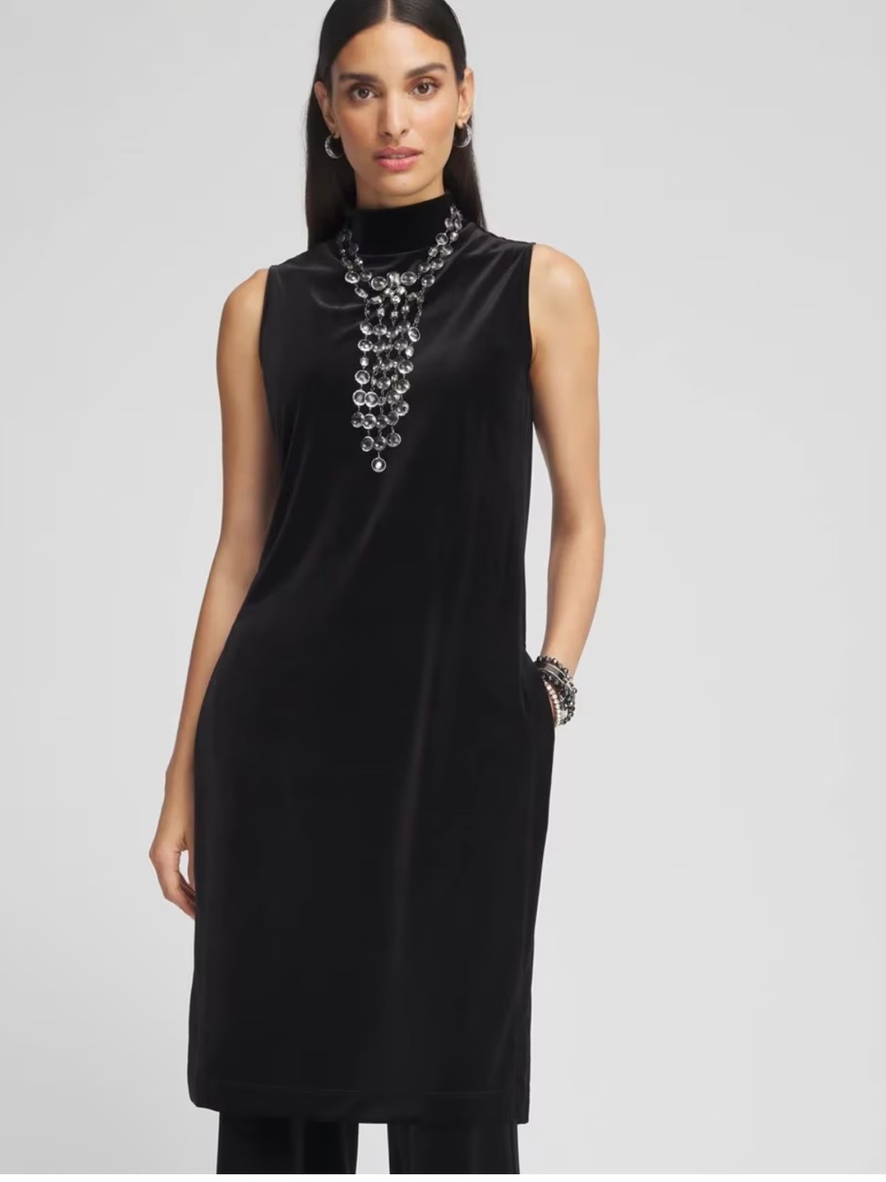 Chico’s Black Velvet Sleeveless Mock Neck Tunic Size 1 (M)